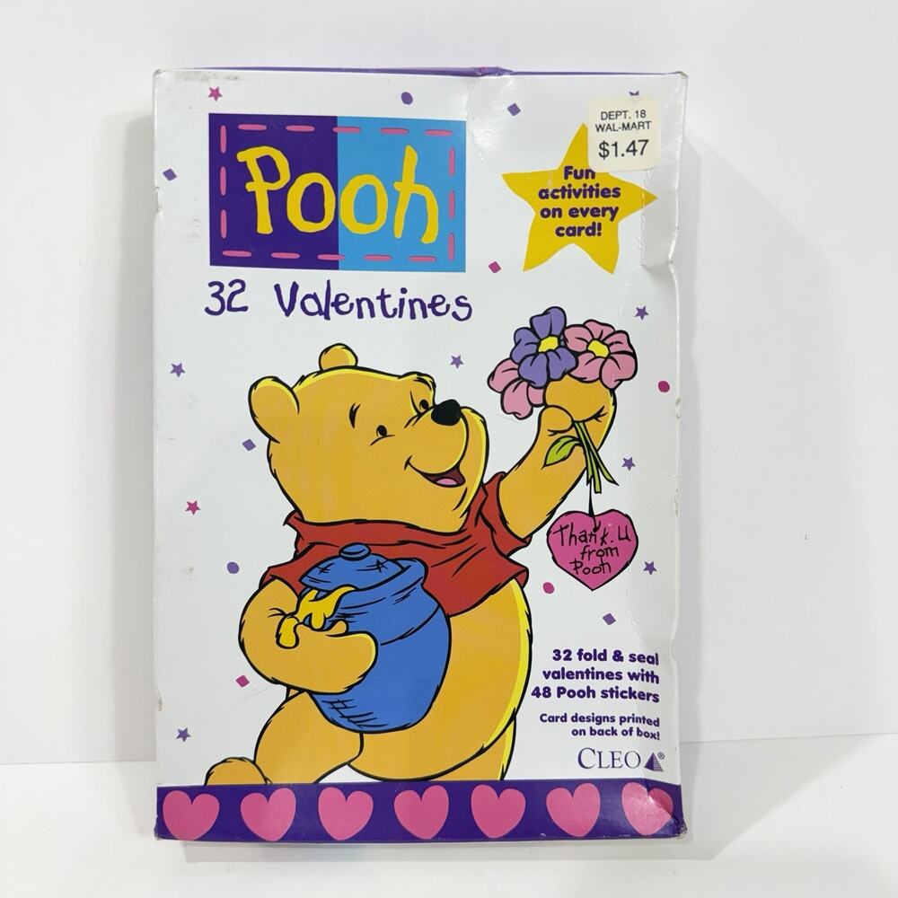 Cleo Disney Winnie the Pooh Valentine's Day Card Box 32 Cards + 48 Stickers